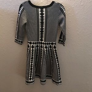 Nina Leonard geometric print fit &flare dress.